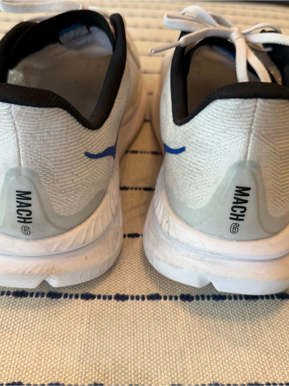 Men’s Mach 6 Hoka White Sneakers with Blue Logo - Picture 4 of 7